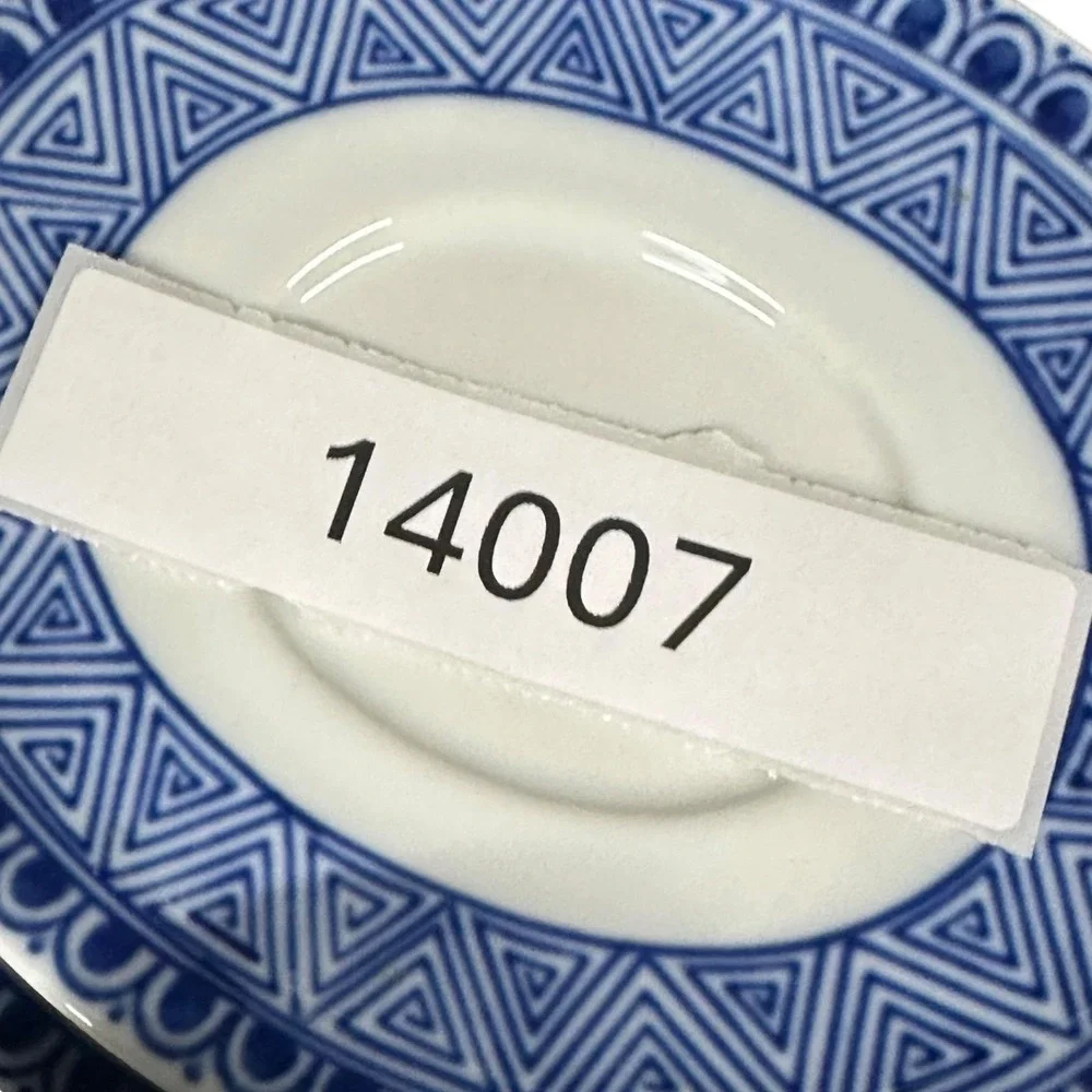Bombay Four Mountains Blue White Porcelain Teacups Saucers Asian Landscape Set 4